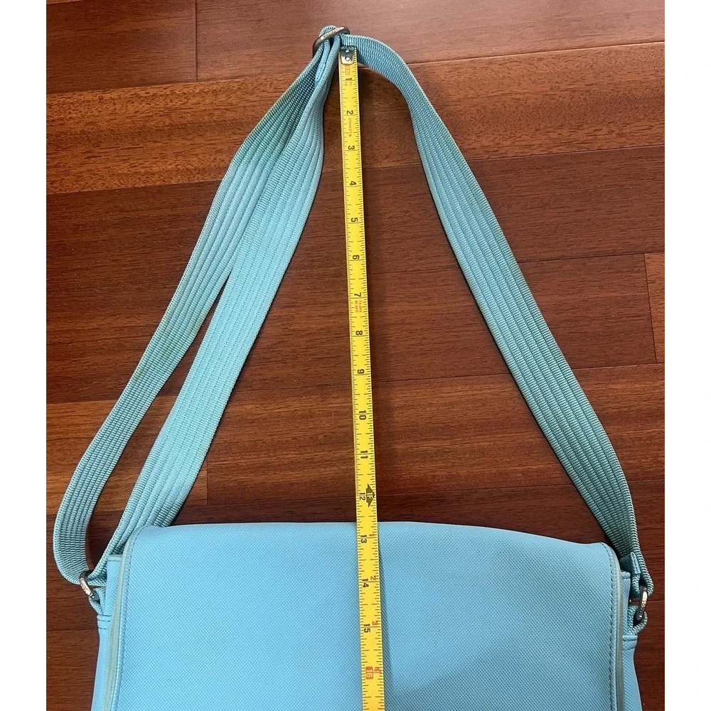 Lacoste Messenger Bag Sky Blue PVC New Classic 40 Retro Stripes *Needs Cleaning*